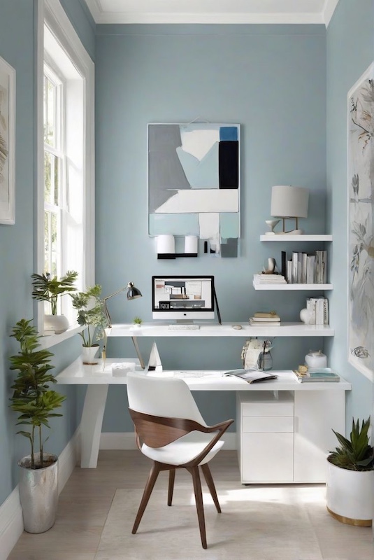 Zona de trabajo con pared azul claro 1