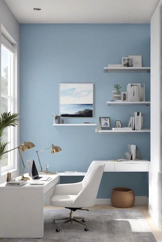 Zona de trabajo con pared azul claro 3