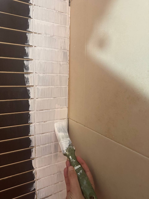 Aplicamos la pintura en los azulejos oscuros