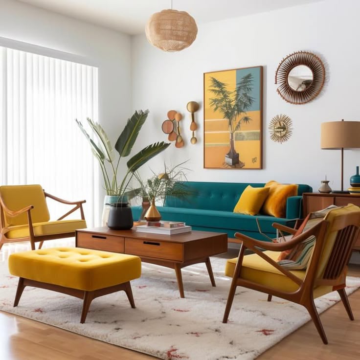 Salón estilo mid-century