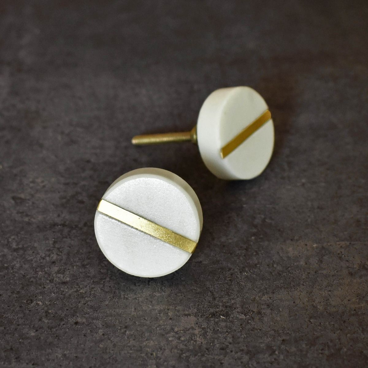 Pack de 2 tiradores Mármol Blanco y Latón 1 Pack de 2 tiradores Mármol Blanco y Latón