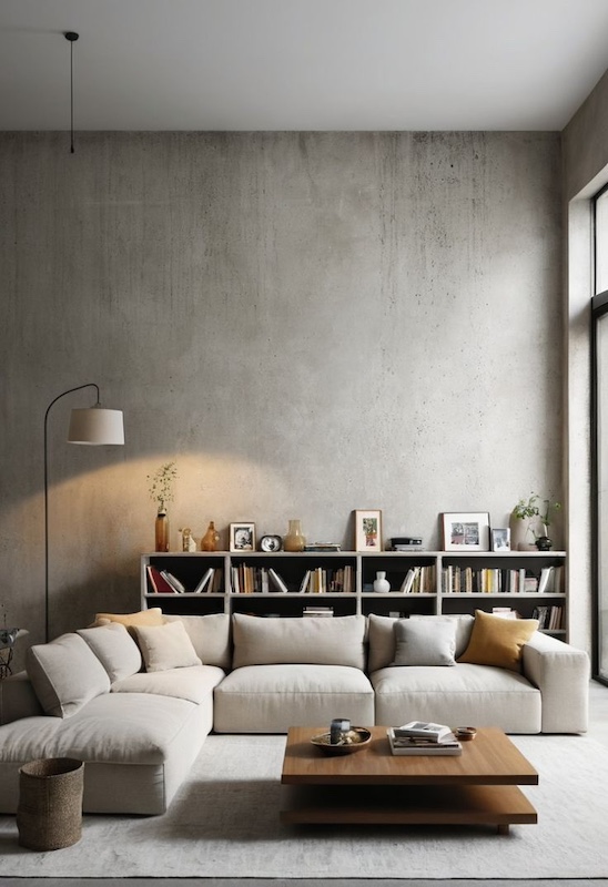 Efecto cemento pulido en la pared de salón