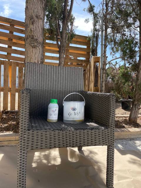 Cómo pintar sillas de ratán sintético paso a paso 4 Silla de ratan sintético y limpiador fungicida Superclean