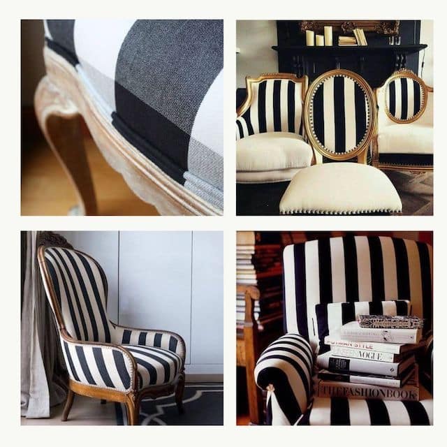Inspiracion para pintar un sillon con chalk paint a rayas negras y blancas