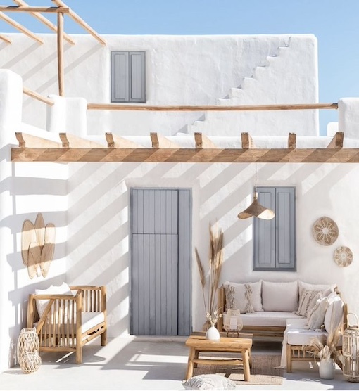 Ideas de color y decoración para exteriores: estilo mediterraneo blanco y azul