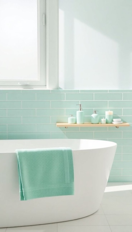 Baño con zócalo y complementos en aguamarina