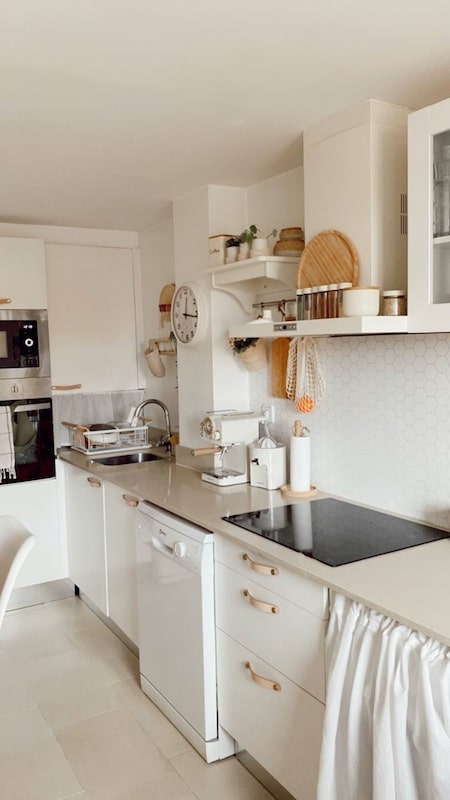 Cocina con campana inox pintada en blanco