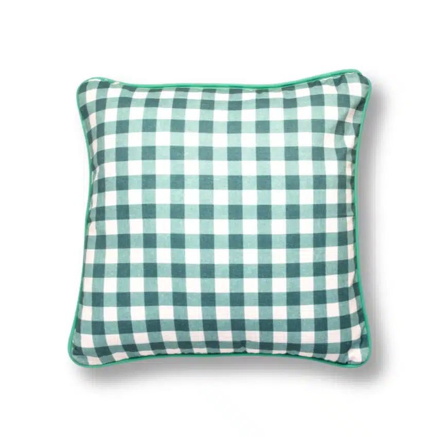 Decoración textil para dormitorios 8 Cojín cuadros vichy verde